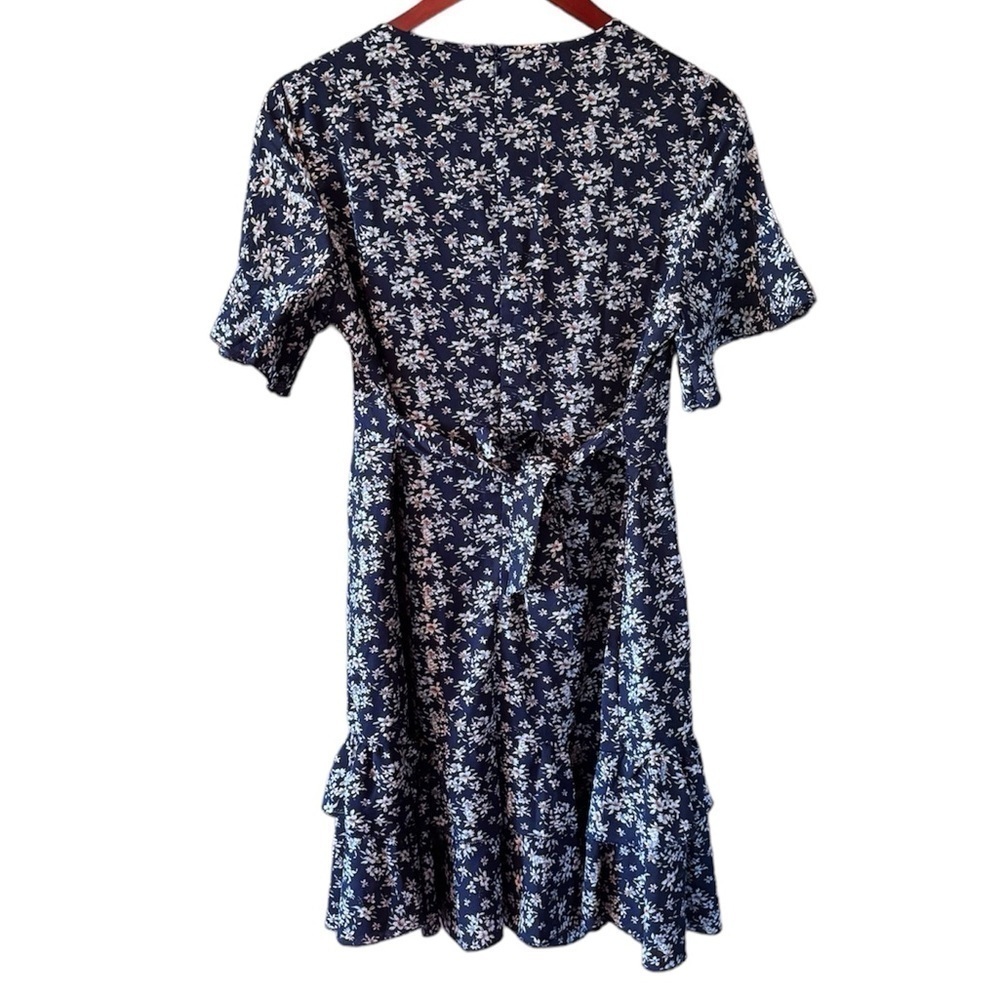 Belongsci Floral Mini Summer Dress Tea Style Navy Ruffled Hem Size Small - Picture 3 of 12